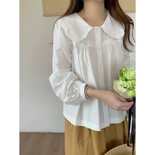 小清新韩系娃娃领长袖衬衫女春秋季新款洋气减龄小衫气质上衣