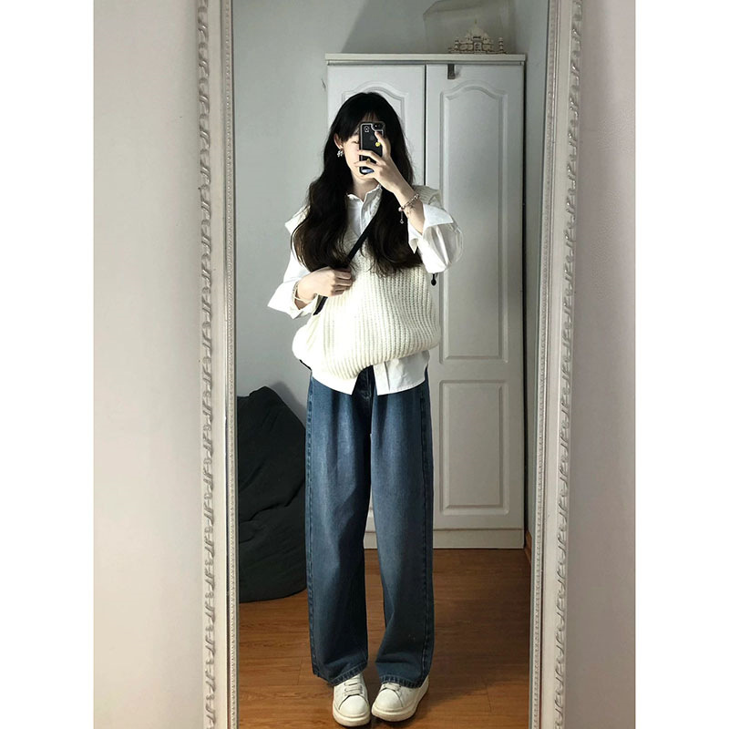 Chaleco de punto blanco apilado ropa de mujer primavera y otoño 2024 nuevo diseño suelto popular sentido cuello en V suéter chaleco superior image 6