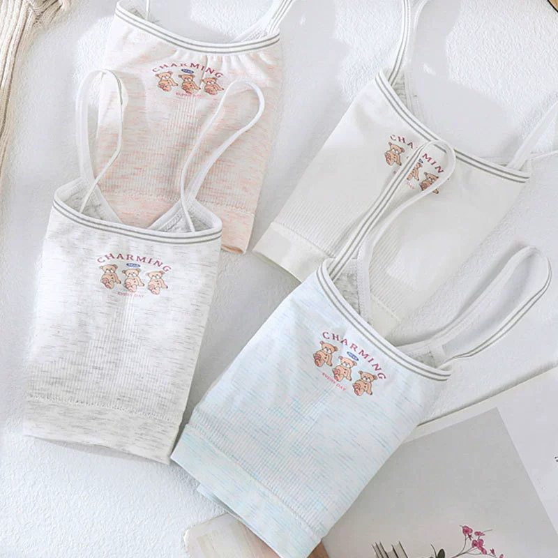 Fa Summer Wireless Bra for Girls, Soft Support Straps, 4 Color Options: Light Blue, Gray, Powder, White