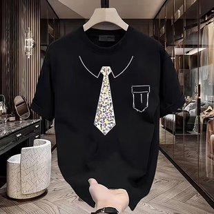 Heavy Trendy Brand Cotton Printed Men's Short-sleeved T-shirt 2024 New Summer Explosions Trendy Casual Crewneck T-shirt