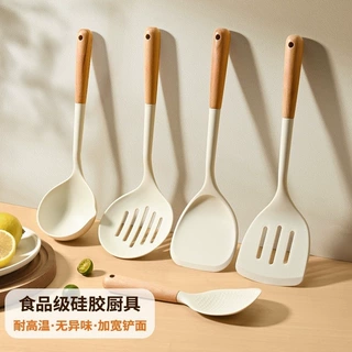 新款榉木柄硅胶铲勺套装不粘锅耐高温硅胶饭勺家用烹饪厨具套装