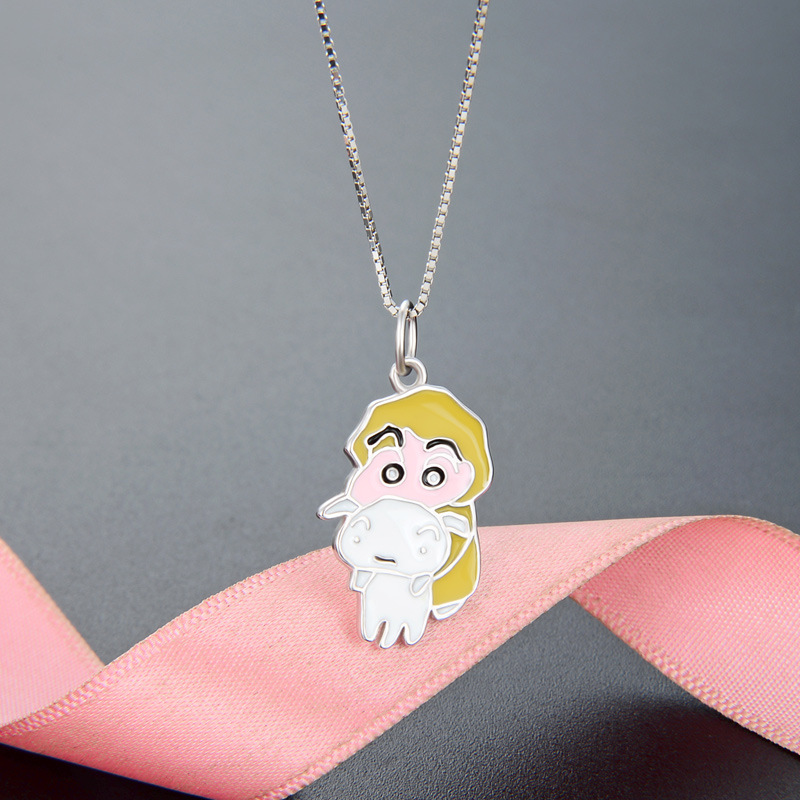Caricatura animada lindo perro pequeño pijama blanco lápiz pequeño nuevo collar DIY joyas goteando colgante de plata 925