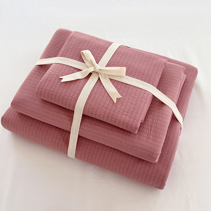 Juego de Ropa de Cama Youyixin de Doble Capa de Gasa de Color Sólido de Cuatro Piezas, Funda Nórdica, Sábana, Estilo Sábana Ajustable, Juego de Tres Piezas para Dormitorio Individual de Estudiantes, Tela Cepillada.