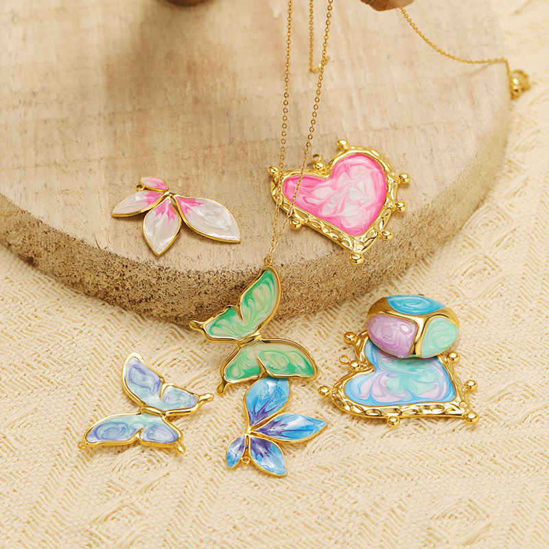 DIY Jewelry Accessories Classification 4 PCS/Package 304 Stainless Steel Heart Shape Butterfly Pendant