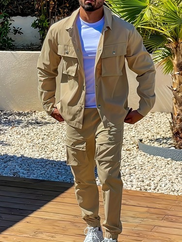 Men's Casual Two-Piece Set Basic Style Solid Color Work