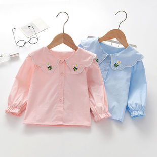 [2246 People Praise] Girls Long-Sleeved Shirt Spring & Fall New Style Baby Girl Fashionable Doll Collar Shirt Girl