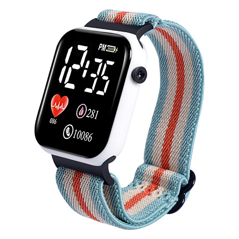 Nueva bolsa de lona colorida LED pequeño reloj cuadrado deportes al aire libre multifuncional impermeable estudiante hombres y mujeres reloj electrónico.