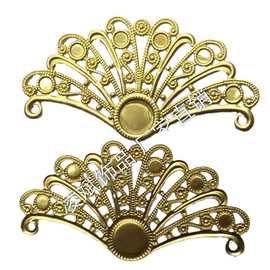 diy铜镀5色55*29mm花片花托扇子花片古风女士头饰步摇配件批发