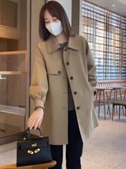 中长款高级感泡泡袖风衣女春秋季新款韩版宽松气质卡其色大衣外套