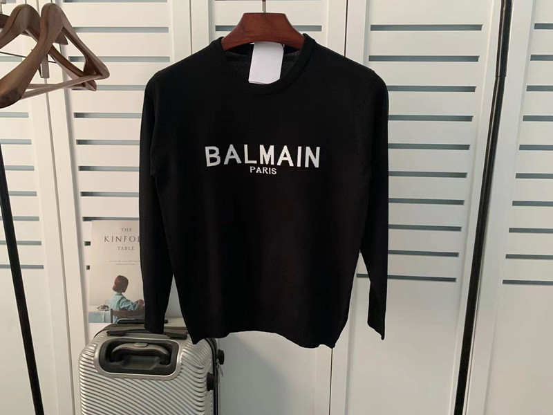 Spring Autumn and Winter New balmain Bingma Classic Jacquard Letter Knitted Shirt Long Sleeve Sweater for Couple
