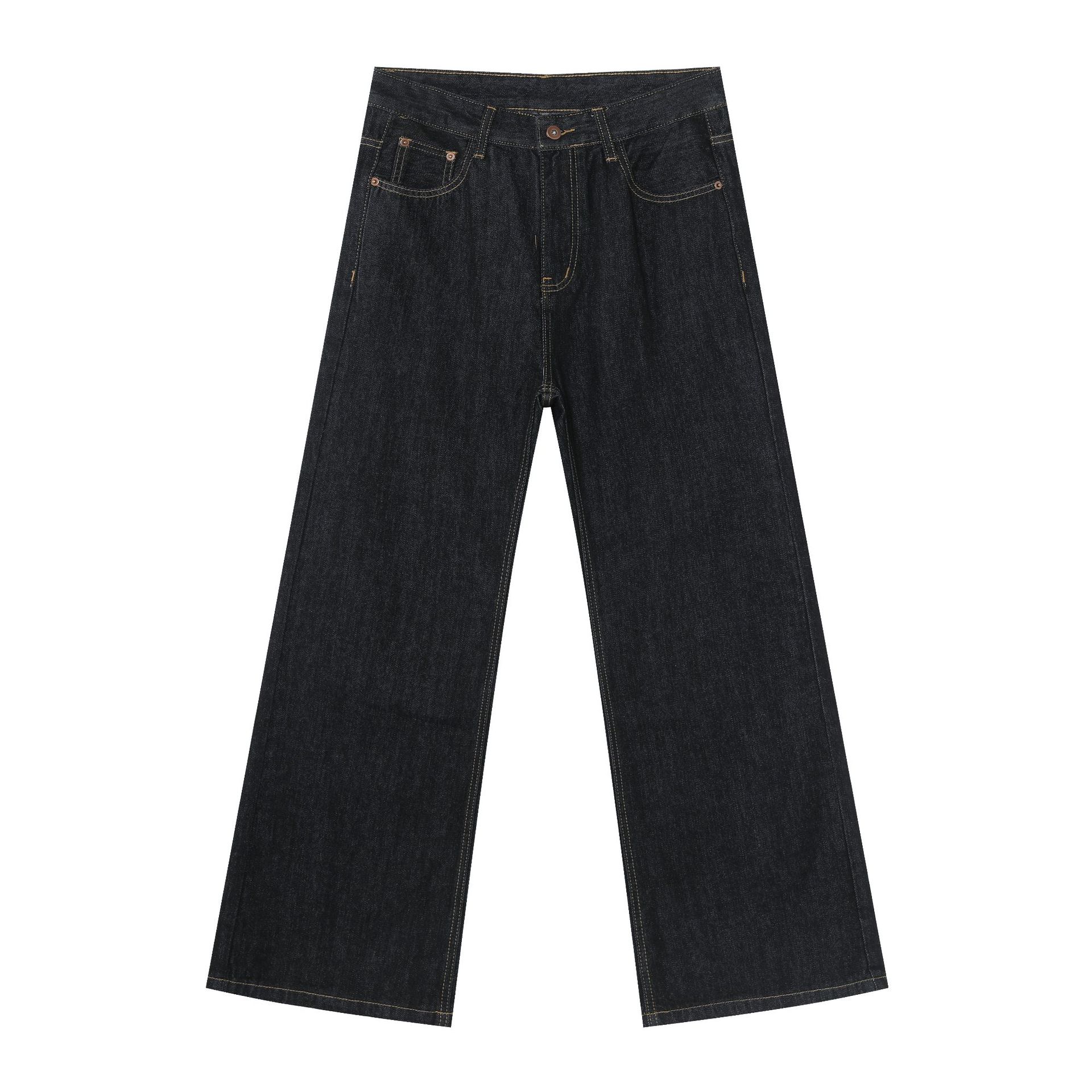 Nirben Denim High Volume Colorfast Raw Denim Jeans For Men Slightly Flared Loose Fit Black Blue_viptrois.com