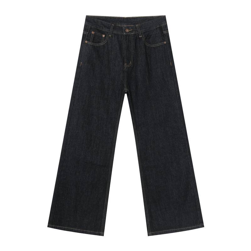 Quần jeans nam dáng suông hơi rộng, ống đứng, lưng giữa, phong cách Hàn Quốc — màu xanh, màu đen