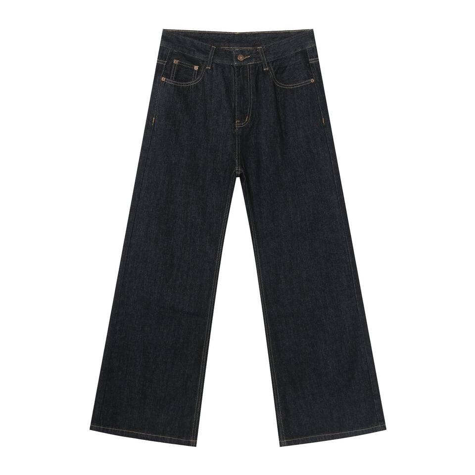 Quần jeans nam dáng suông hơi rộng, ống đứng, lưng giữa, phong cách Hàn Quốc — màu xanh, màu đen
