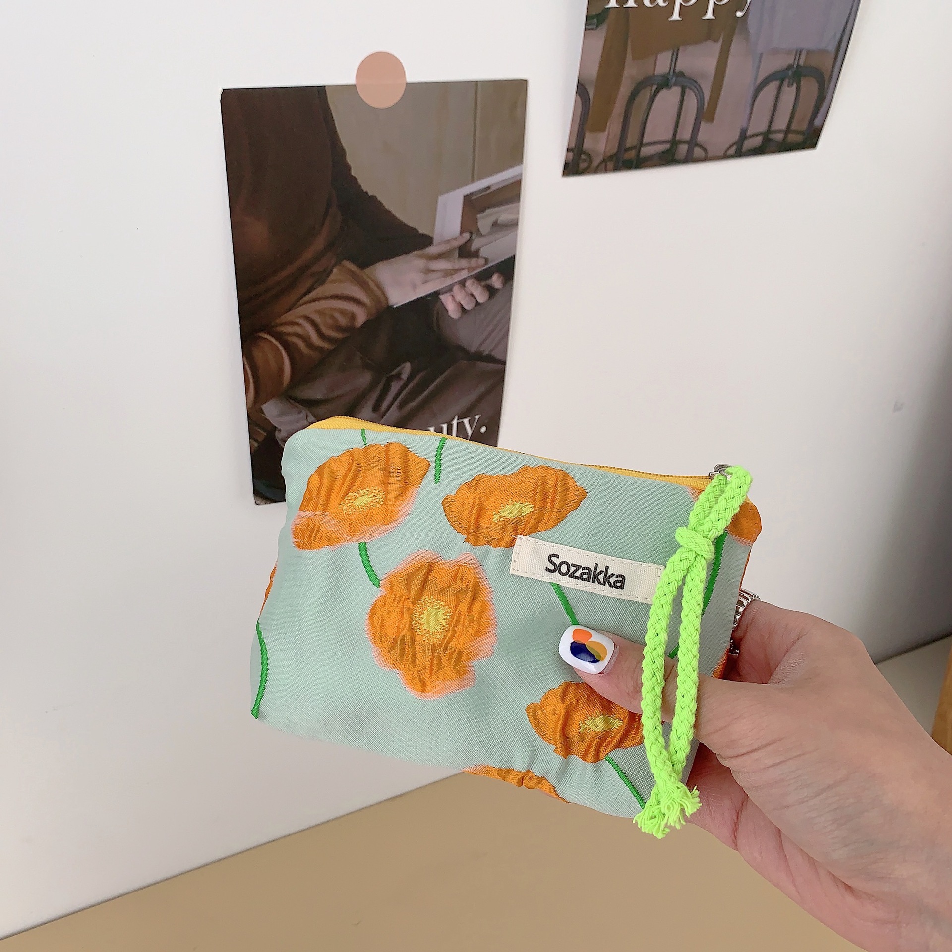 3451 ins contraste color de encaje rojo sobre bolso cosmético las mujeres portátil monedero lavado bolsa almacenamiento