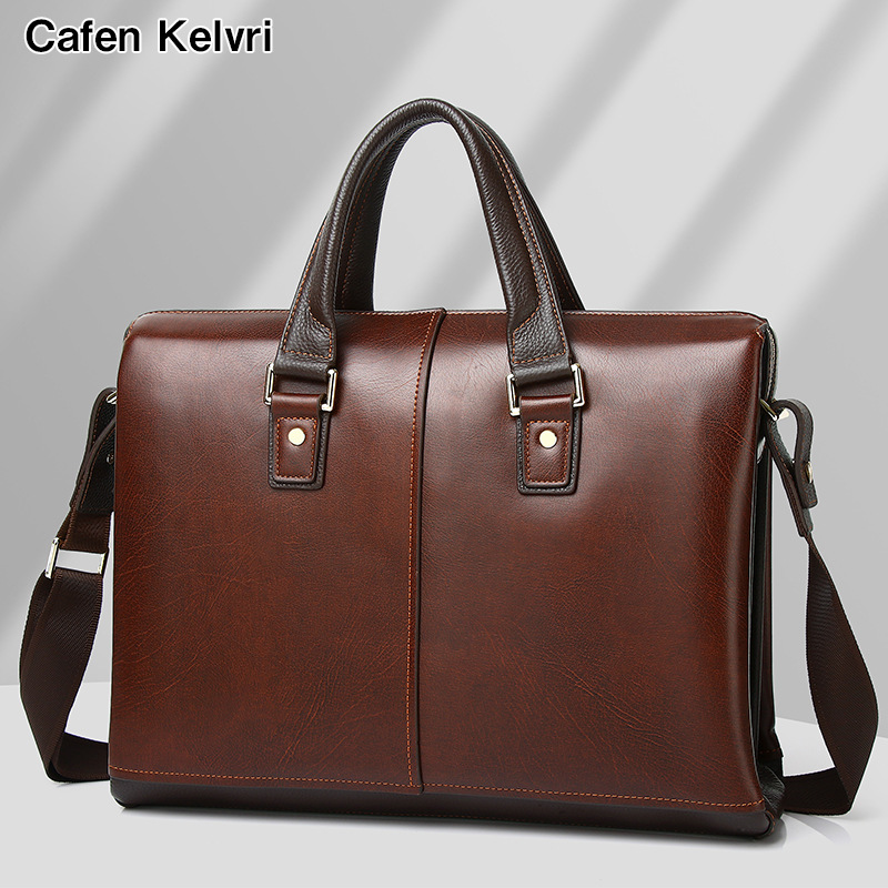 Men's handbag, made of top-grain cowhide, 15/6 inch laptop bag, tote bag, men's business briefcase, made of top-grain cowhide.
