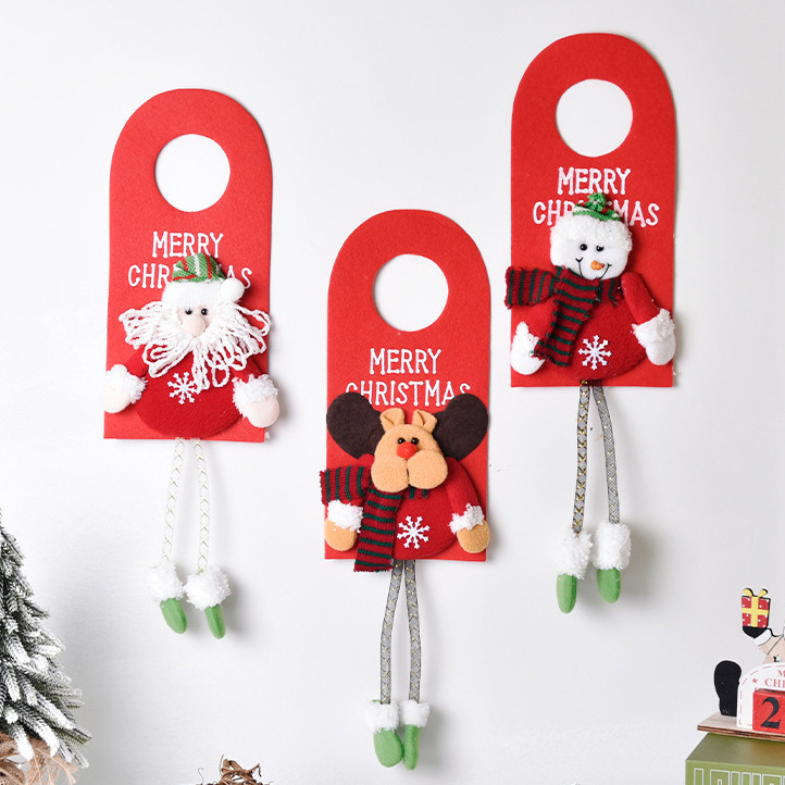 Decoraciones de Navidad ventana decoración colgante dibujos animados viejos muñecos de nieve navidad tela puerta colgante al por mayor