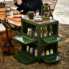 Outdoor camping 5-open storage folding box camping wooden lid storage box car backup storage box picnic storage box