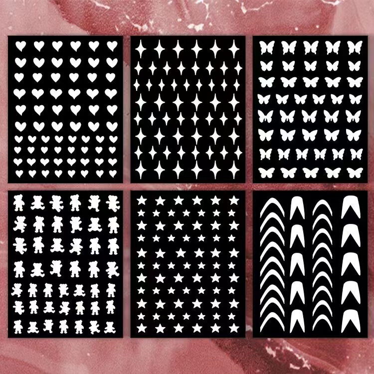 Nail art spray gun hollow template sticker French smile line bear love butterfly star spray painting gradient nail sticker Nail art spray gun hollow template sticker French smile line bear love butterfly star spray painting gradient nail sticker
