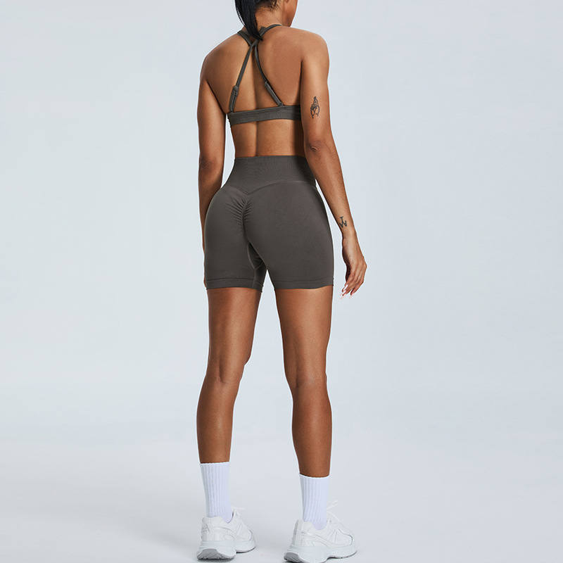 Traje de ropa de yoga sin costuras de nuevo estilo transfronterizo, ropa interior deportiva plisada femenina, traje de ropa de fitness ajustada para correr al aire libre