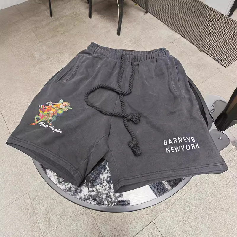 Saint Anime Printed Thick Rope VTG American High Street Sports Casual Washed Shorts Heavy Shorts Trendy for Men and Women