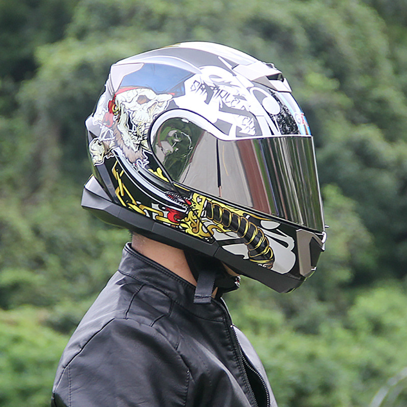 Full Face, Motuoche Motosiklet kaskı (dəbilqə) - black-death-kiss-silver-plated-lens-m