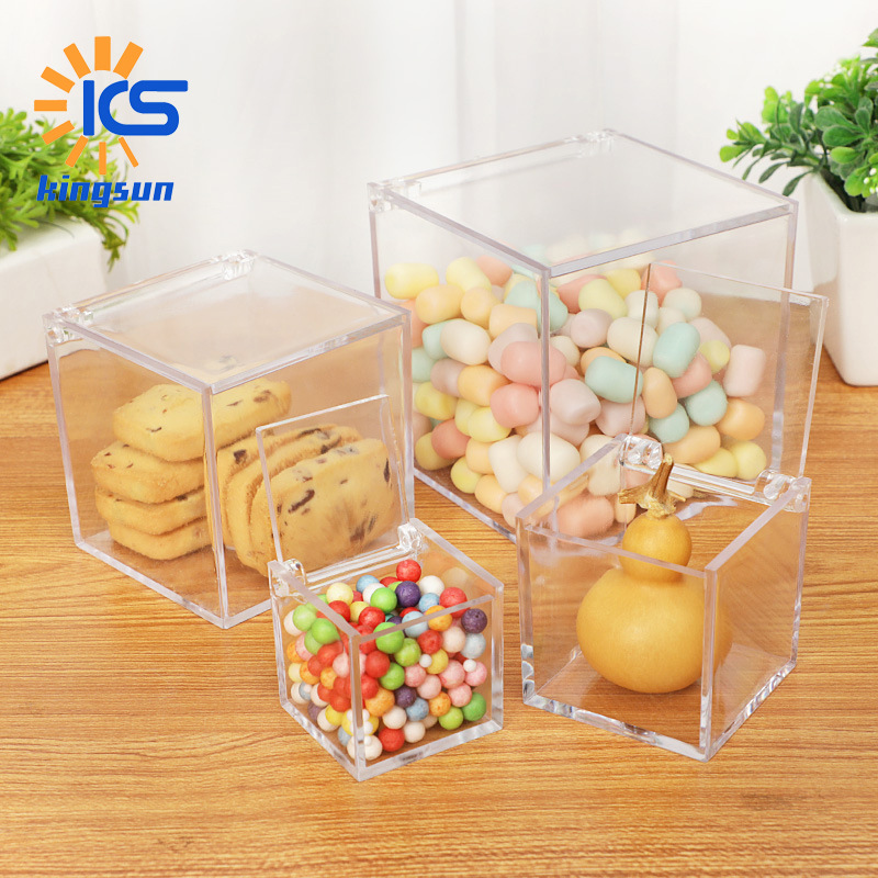 Transparent candy box with lid, plastic happy candy box, transparent small storage box, cube candy box, square candy box