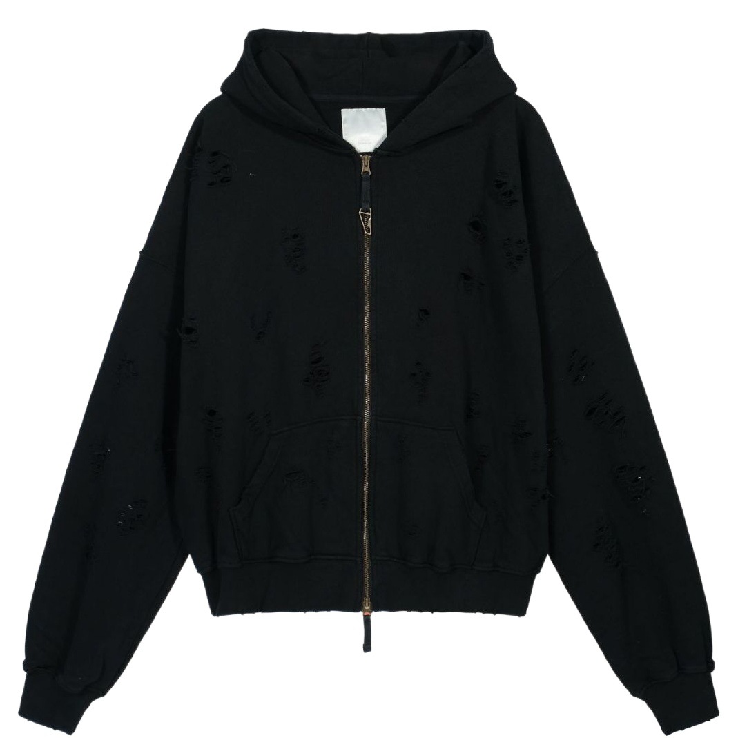 Estilo coreano Undermycar 23 Otoño e Invierno Terry apenado destruyó tirar de color sólido los hombres y las mujeres misma cremallera suéter con capucha