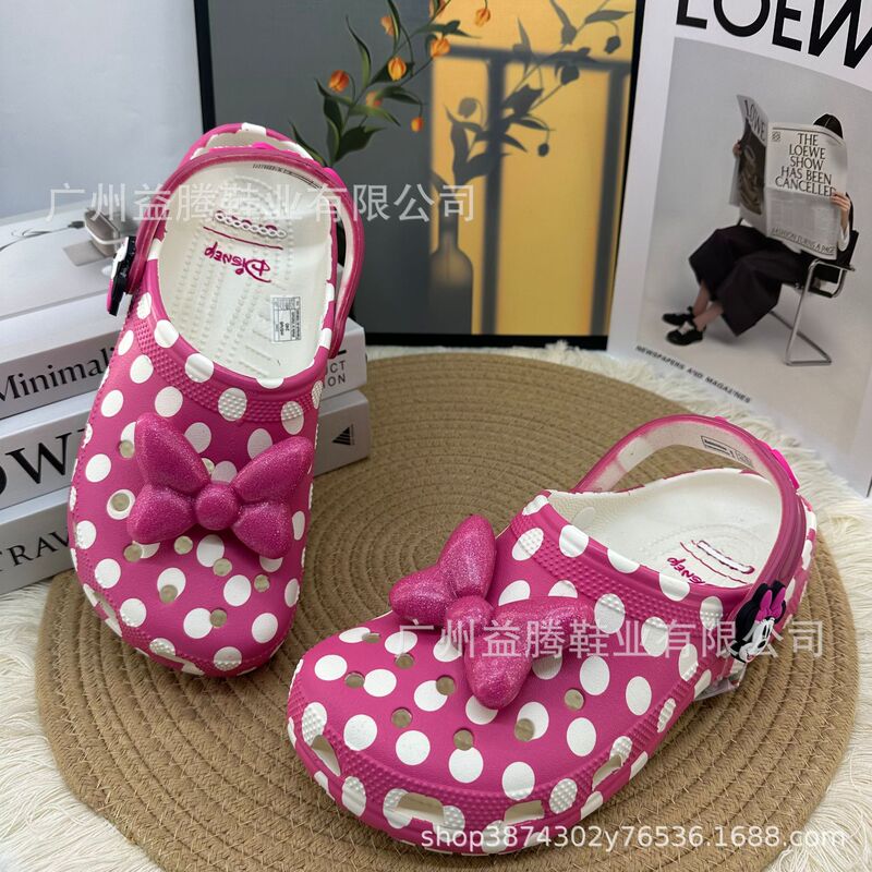 Minnie Third Generation Pink and White Parent-Child Style Cute Girls' Clogs, Durable and Comfortable Flat Casual Sandals for Parent-Child Matching