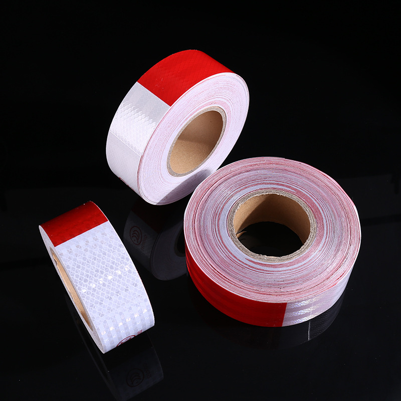 Rojo y blanco neutro reflector adhesivo de carretera película reflectante reticular adhesivo reflectante especial de inspección anual con adhesivo posterior tira reflectante