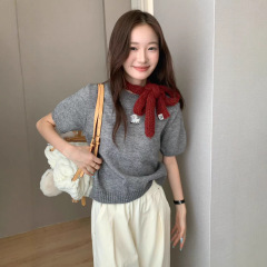 韩国小众！2025秋款卡通减龄提花设计圆领百搭显瘦针织上衣女