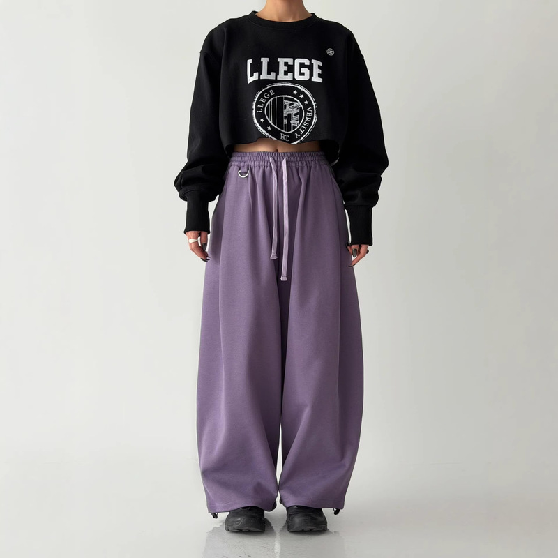 Korean Niche Spring/Summer Hot-Selling Drawstring Balloon Pants for Women, American Retro Loose Wide-Leg Sports Pants, Purple Casual Korean Niche Spring/Summer Hot-Selling Drawstring Balloon Pants for Women, American Retro Loose Wide-Leg Sports Pants, Purple Casual