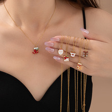 2025欧美不锈钢圣诞节卡通麋鹿项链女跨境时尚创意设计感礼品批发