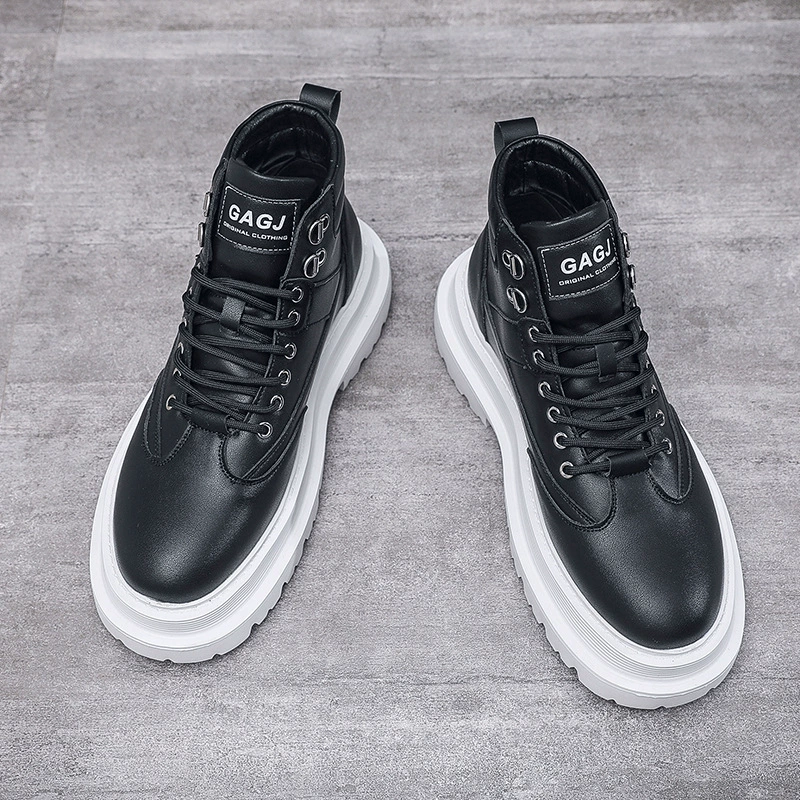 High demi-season sneakers, white boots platform, men's shoes, footwear
