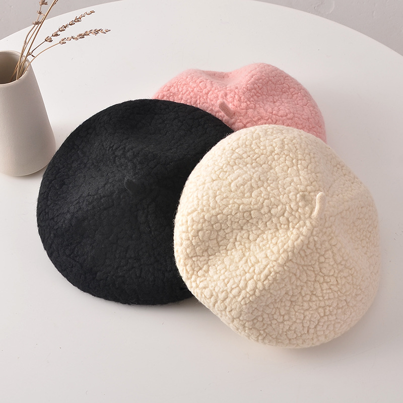 Unisex Wool beret Ladies winter Beanie pellet beret Painter cap Mushroom cap_voghion.com