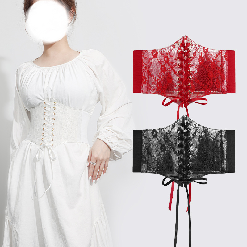Cinturón de cintura de encaje ancho de moda para mujer vestido de todo fósforo cinturón decorativo superior cinturón de cintura elástico retráctil