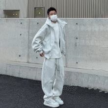 休闲运动套装男春秋季开衫卫衣宽松加肥加大码潮牌外套长裤两件套