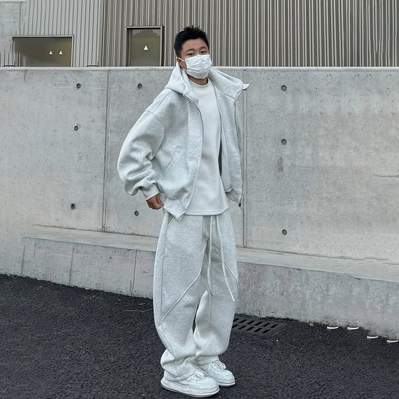 Casual Sports Suit Men's Spring and Autum Cardigan Sweatshirt Loose Plus Size Plus Size Trendy Brand Jacket and Pants Two-Piece Set