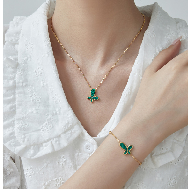 Daily Occasion Titanium Steel Material Butterfly Pattern Titanium Steel 18K Gold Plated Simple Style Plating Butterfly Turquoise Fritillary Bracelets Necklace