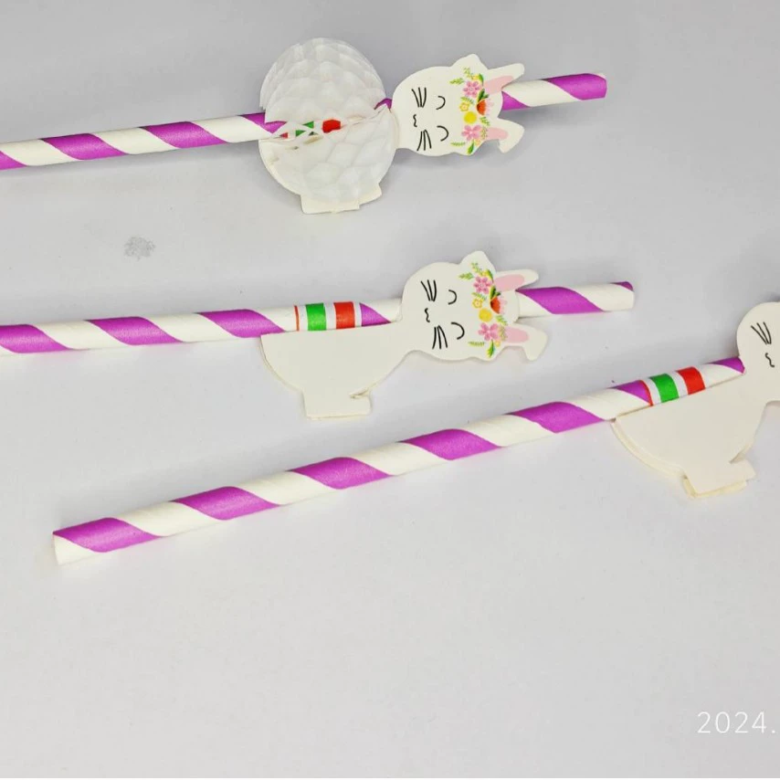 [Маленькая белая бумажная соломка кролика] Одноразовая творческая пасхальная вечеринка сетка красная соломка сока декоративного искусства