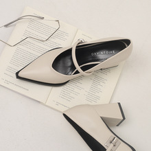 98581-6惠东县大岭鞋2025春款新款尖头浅口单鞋时尚粗跟高跟女鞋