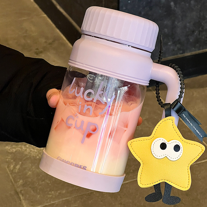 简约玻璃水杯大容量咖啡杯夏季便携女生办公室高颜值杯子|undefined