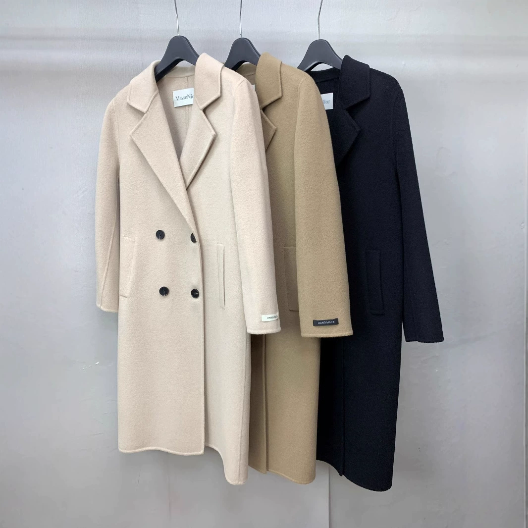 Миниатюрное двубортное прямое двустороннее шерстяное пальто средней длины для женщин в Даляне, подходящее для осенних и зимних поездок на работу, универсальное.