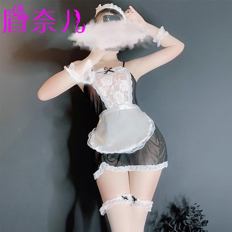 섹시한 작은 메이드 + 흰색 망사 스타킹