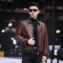 海宁秋冬新款男 真皮皮衣时尚高端鳄鱼纹翻领头层牛皮撞色夹克外