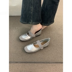 法式小众银色丑萌单鞋女鞋子2025春季绒面气质通勤配裙子晚晚鞋