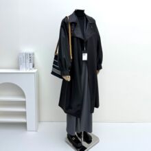 皮衣长款风衣高端外套女2025新款复古高级时尚气质潮流过膝大衣