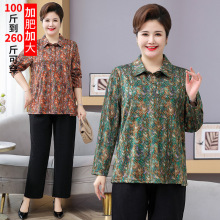 胖妈妈春装衬衫中老年女长袖上衣2025新款时尚洋气妈妈装春秋套装