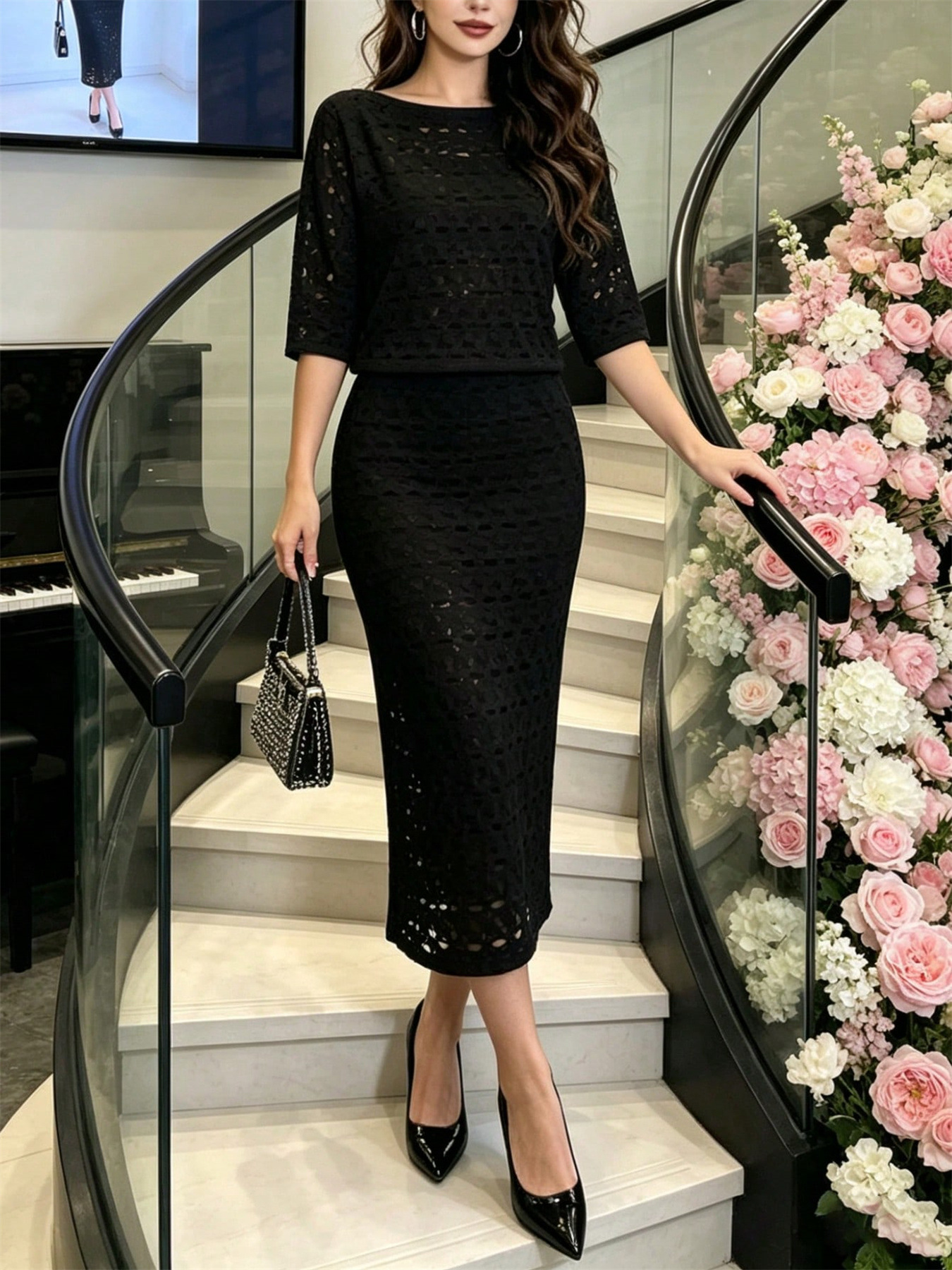 Women's Elegant Slimming Two Piece Set Solid Color Ripped Design Slit Dress Independent Website's Spring/Summer Hot Selling Regular Thickness_ecoleips.com
