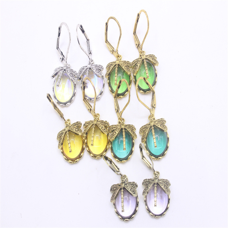 1 Pair Casual Ethnic Style Oval Dragonfly Plating Inlay Alloy Crystal Drop Earrings display picture 5