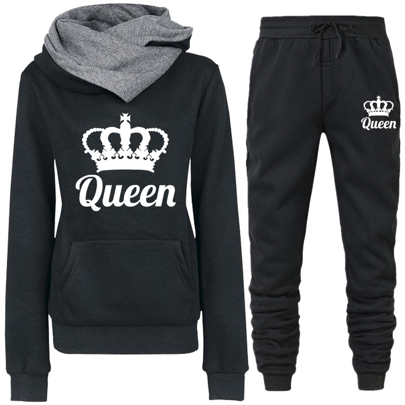 Zweiteiliger Trainingsanzug mit QUEEN-Print für Damen (Frühling/Herbst): Sweatshirt und Jogginghose_voghion.com